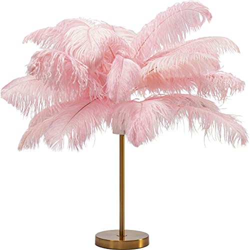 Kare Design Tischleuchte Feather Palm, Pink, Federn, 60cm, Schreibtischlampe, Nachttischlampe, Dekoleuchte, Tischlampe, Leuchtmittel nicht inklusiv von Kare
