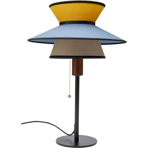 Kare Design Tischlampe Riva Blau/Gelb, Tischleuchte, Stahlgestell, Desk Lamp, Baumwoll Schirm, kein Leuchtmittel inklusive, Lampe für Wohnzimmer, Schreibtischlampe, Schlafzimmer, 49x35x35 cm (H/B/T) von Kare