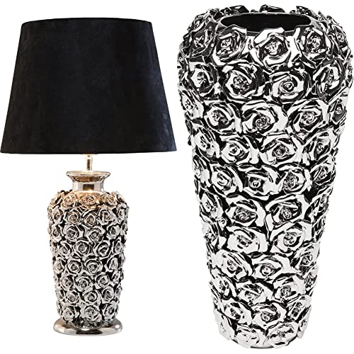 Kare Design Tischleuchte Rose Multi, 59x34x34cm & Design Vase Rose Multi Chrom Small, 36,5x17,5x17,5cm, Silber von Kare