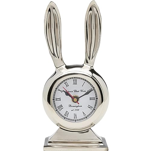 Kare Design Tischuhr Rabbit, Silber Uhr, Hase, Aluminiumgestell, Glas, 21x10x6 cm (H/B/T) von Kare