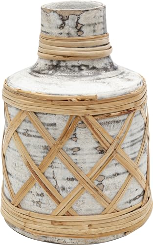 Kare Design Vase Caribbean, Weiß, Keramik Steingut glasiert, Unikat, Seegras Verkleidung, Blumenvase, Dekovase, Vasenbehälter, 21cm von Kare