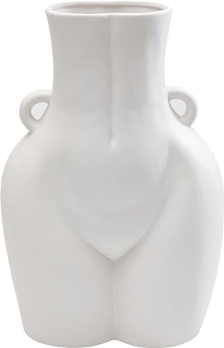 Kare Design Vase Donna, Weiß, Keramik Steingut glasiert, Unikat, handbemalt, Accessoire, Blumenvase, Dekovase, Vasenbehälter, 40cm von Kare