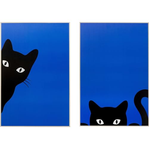 Kare Design Wandbild Ciao Gatto, Blau/Schwarz, 2er Set, Rechteckig, Gerahmt, Bilddruck, Abstrakte Kunst, Pop Art, Wandbild, Modernes Design, Schlafzimmer, Wohnzimmer, 40x30 cm (H/B) von Kare
