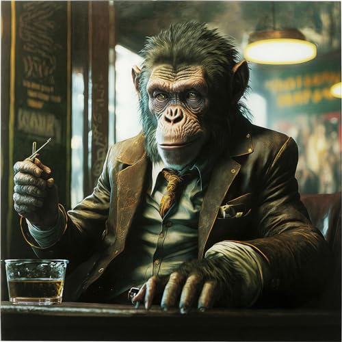 Kare Design Wandbild Drinking Monkey, Bunt, Quadratisch, Glasbild, 4mm ESG Sicherheitsglas, Tierisches Design, Affe, Wandkunst, Bild, Schlafzimmer, Wohnzimmer, Glas, Polypropylen, 100x100 cm (H/B) von Kare