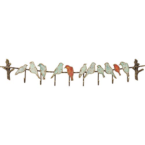 Kare Design Wandgarderobe Bird Party, mint-grün/rot, Garderobenleiste, Vogelfiguren, 8 Kleiderhaken, Vintage-Stil, 12x102x6cm (H/B/T) von Kare