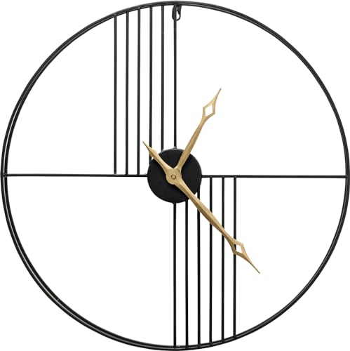 Kare Design Wanduhr Strings, Schwarz/Gold, 60cm Durchmesser, Uhr, rund, Quarzuhrwerk, Stahlgestell, Aluminium Zeiger, Batterie Nicht inklusive von Kare