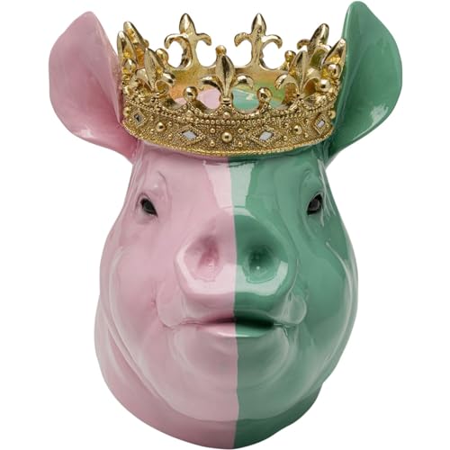 Kare Desihn Deko Figur Crowned Pig, Grün/Pink, Deko Objekt, gekröntes Schwein, handbemalt, Unikat, 28x34x24 cm (H/B/T) von Kare