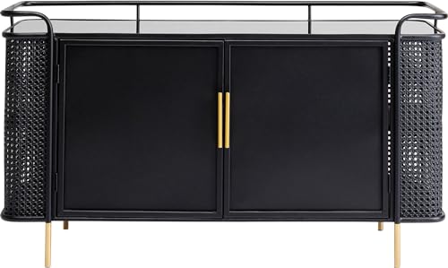 Kare Design Sideboard Fence, Schwarz, 2 Regalfächer, Stahl, Deckplatte, EGS Sicherheitsglas, 70x120x40cm (H/B/T) von Kare