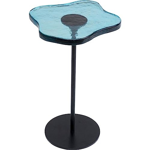 Kare Design Beistelltisch Lava Blau, Schwarz/Blau, 30cm Durchmesser, Couchtisch, Wohnzimmertisch, Glas Tischplatte, Stahlfuß, 50x30x30 cm (H/B/T) von Kare