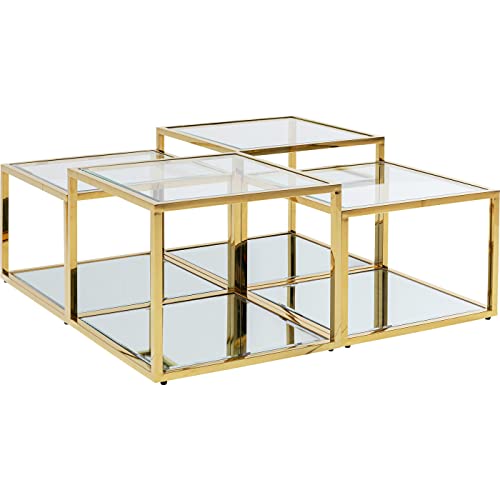 Kare Design Couchtisch Orion (4/Set), Gold, Wohnzimmertisch, Beistelltisch, Edelstahlgestell, ESG-Glas Nutzfläche, 42x100x100 cm (H/B/T) von Kare