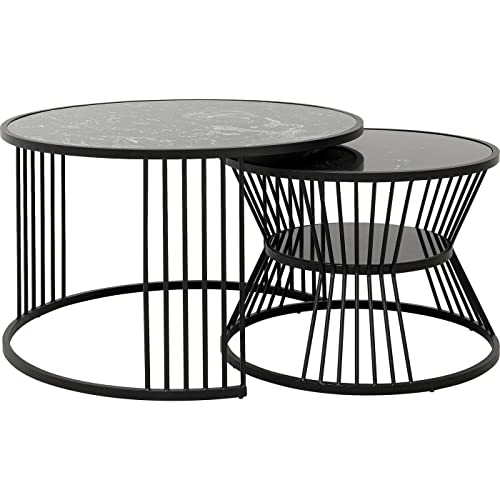 Kare Design Couchtisch Roma (2/Set), Schwarz, Couchtisch, Beistelltisch, Stahlgestell, Marmor Tischplatte, 50x80x80cm (H/B/T) von Kare