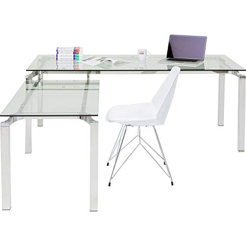 Kare Design Schreibtisch Lorenco Chrom Winkelcombi, Glas, Silber, 72x210x180cm von Kare