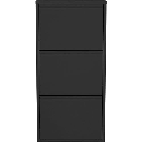 Kare Design Schuhschrank Caruso, Schwarz, Stahl, mit 3 Klappen, Schuhablage für 6 Paar Schuhe, schmal, platzsparend, hoch, Schuhregal, Eingangsbereich, 104x50x15 cm (H/B/T) von Kare