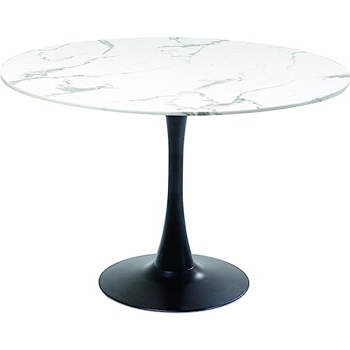 Kare Design Tisch Schickeria, Weiß/Schwarz, Esstisch, Esszimmertisch, Tischplatte in Marmor Optik, Stahlfuß, rund, 110cm Durchmesser, 74x110x110 cm (H/B/T) von Kare