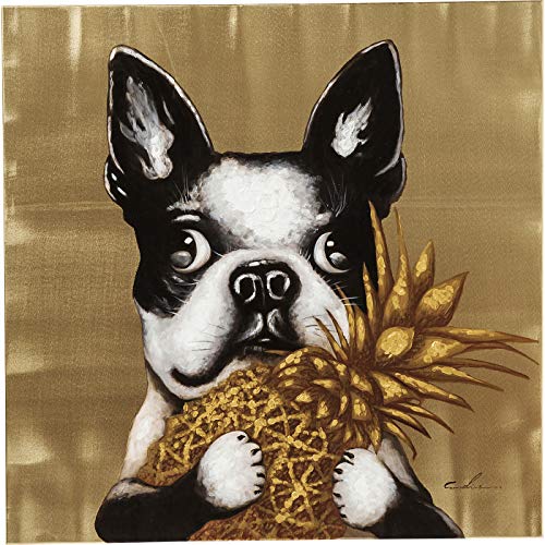 Kare Design Bild Touched Dog with Pineapple, Leinwand, Wanddekoration, Accessoire, Gemälde, gold/schwarz ,80x80x3,5cm von Kare