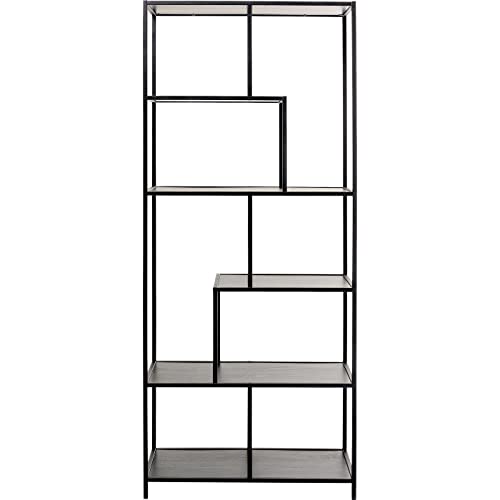 Kare Design Regal Loftie, Schwarz, 6 Ablagen, Stahgestell, Eichenholz Fachböden, 185x77x35 cm (H/B/T) von Kare