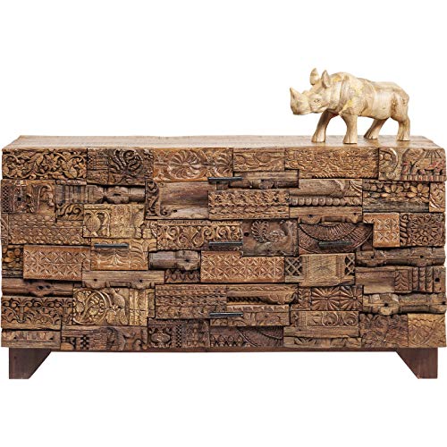 Kare Design Sideboard Shanti Surprise Puzzle Nature, braun, Lowboard, Unikat, 2 Türen, Mango Massivholz, handgeschnitzte Ornamente, 90x160x42cm (H/B/T) von Kare