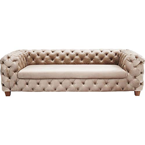 Kare Design Sofa Desire 3-Sitzer Ecru, beige, samt, Arm- und Rückenlehnen, Knopfoptik, 68x245x100cm (H/B/T) von Kare