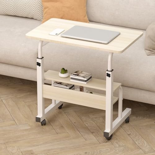 Karelwui Nachttisch Computertisch mit Rädern, tragbarer Small Space Student Computertisch, Einstellbarer Rolling -Laptop -Tisch für Mobilitäts -Workstation für Home Office, Studienschreiberschrei von karelwui