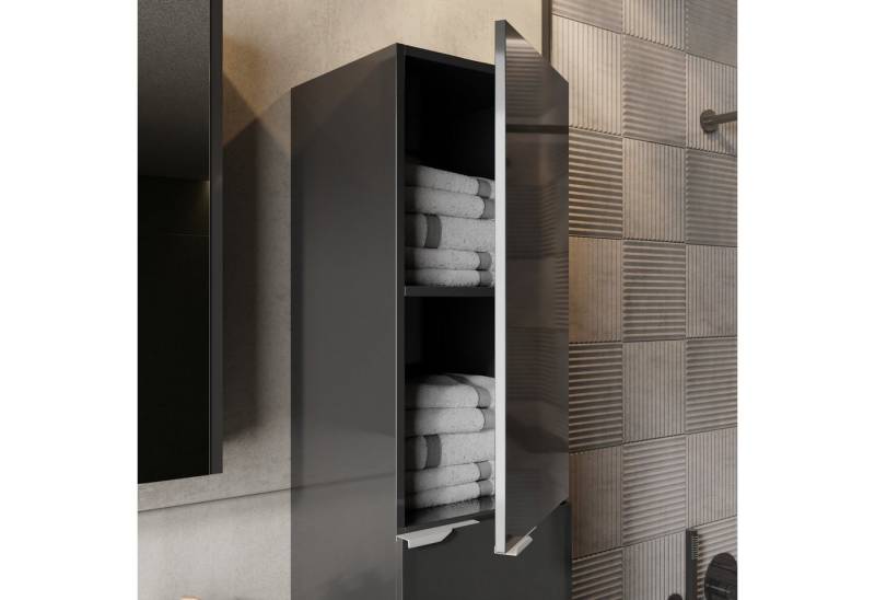 Karen Badmöbel-Set Hochschrank Lotus, (Komplett-Set, Standartmäßig 3-Teilig (Unterschrank, Spiegelschrank, Waschbecken), Optionaler Hochschrank, Unterschrank mit Schubladen, Spiegelschrank mit Türen & Regalen), Innovatives Design, Highgloss, Softclose, Griffleisten (Lip Griffe) von Karen