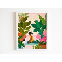 Frieden, Pflanzen Und Katzen Kunstdruck von KarenCookArt