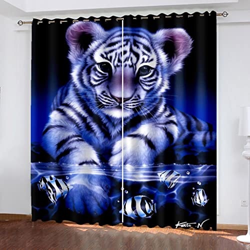 KarfRi Blickdicht Vorhang Mit Ösen 3D Katze Süßes Tier Verdunkelungsvorhang Kinderzimmer 160X210cm(HxB) 2 Stücke Polyester Verdunklungsvorhänge Gardinen Verdunkelung Für Wohnzimmer/Schlafzimmer von KarfRi