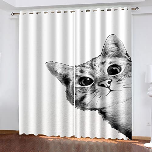 KarfRi Verdunkelungsvorhang Mit Ösen - Vorhänge Blickdicht Kinderzimmer 2Er Set 160X150cm (H X B) 3D Süße Katze Muster Schallschutz Thermogardine Wohnzimmer Schlafzimmer Fensterdekoration von KarfRi