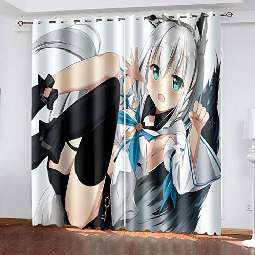 KarfRi Vorhänge Blickdicht Thermogardine Wohnzimmer Mit Ösen, Verdunkelungsvorhang Schlafzimmer 3D Süßes Anime-Mädchen Druck Muster Vorhang Kinderzimmer Fensterdekoration 2Er Set 140X110cm von KarfRi