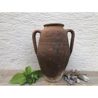 Antikes Gefäß, Primitiver Tontopf, Wabi-Sabi Dekor, Rustikale Mediterrane Olivenöl Amphore, Vintage Steingut, Alte Vase von KargaRareFinds