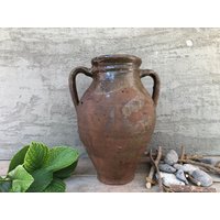 Antikes Glasiertes Gefäß, Primitiver Tontopf, Wabi-Sabi Dekor, Rustikale Mediterrane Olivenölamphore, Vintage Steingut, Alte Vase von KargaRareFinds