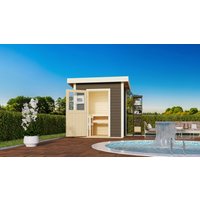 Saunahaus "Lübbenau" SET terragrau mit Ofen 9 kW Bio ext. Strg. von Karibu