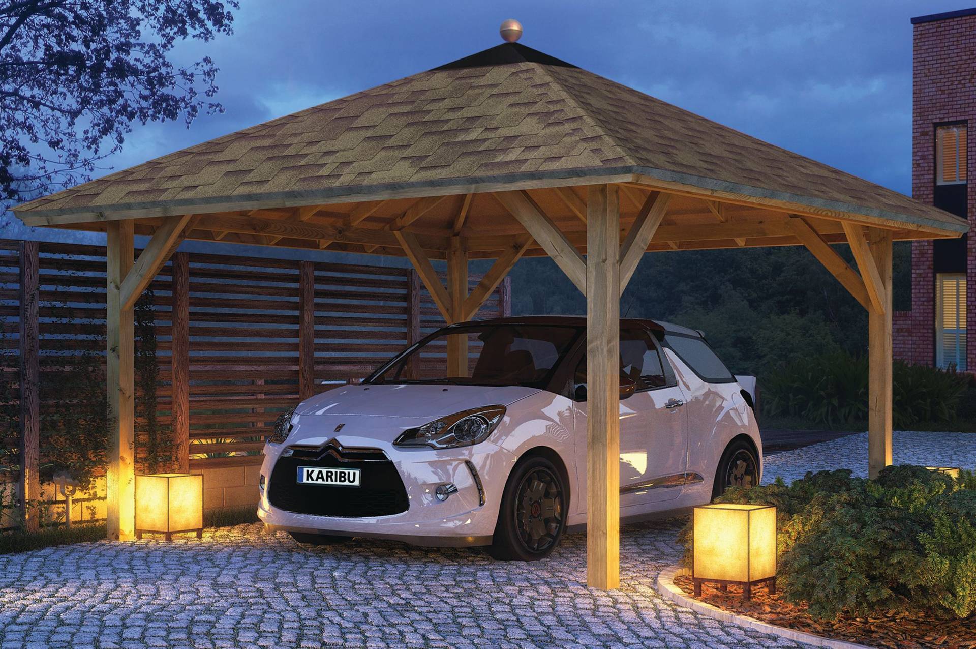 KARIBU Carport-Pavillon Kirn, Kiefer-Massivholz von Karibu