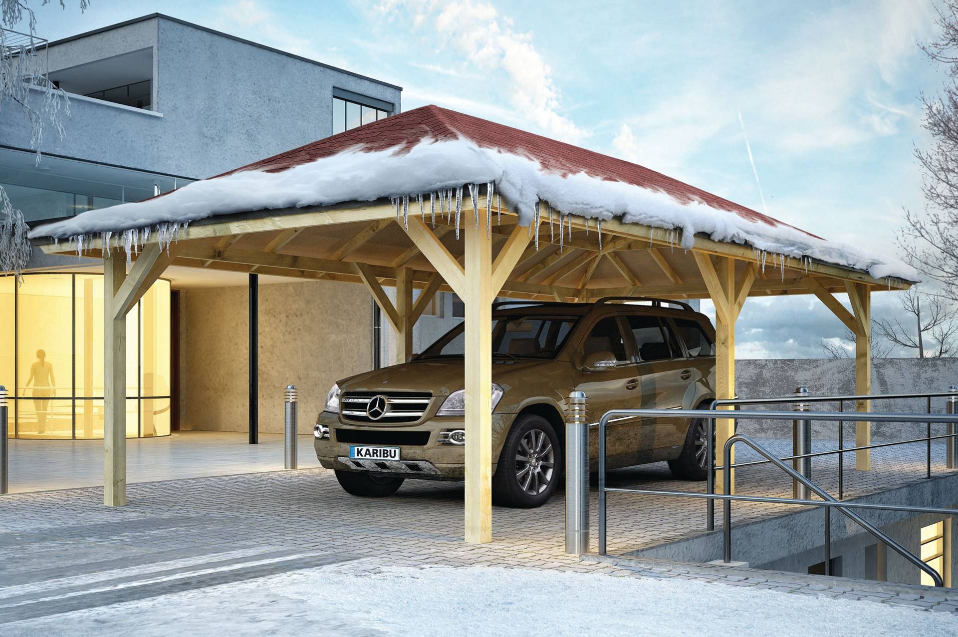 KARIBU Carport-Pavillon Kirn, Kiefer-Massivholz von Karibu