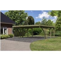 KARIBU Doppelcarport »Classic 2 Variante C inkl. zwei Einfahrtsbögen«, Außenmaß BxT: 563 x 476 cm, natur - gruen von Karibu