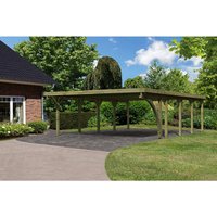 KARIBU Doppelcarport »Classic 3 Variante B inkl. einem Einfahrtsbogen«, Außenmaß BxT: 563 x 777,5 cm, natur - gruen von Karibu