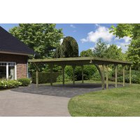 KARIBU Doppelcarport »Classic 3 Variante B inkl. einem Einfahrtsbogen«, Außenmaß BxT: 563 x 777,5 cm, natur - gruen von Karibu