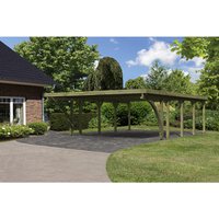 KARIBU Doppelcarport »Classic 3 Variante C inkl. zwei Einfahrtsbögen«, Außenmaß BxT: 563 x 657,5 cm, natur - gruen von Karibu
