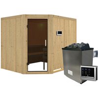 KARIBU Sauna »Haapsalu«, inkl. 9 kW Saunaofen mit externer Steuerung, für 4 Personen - beige von Karibu