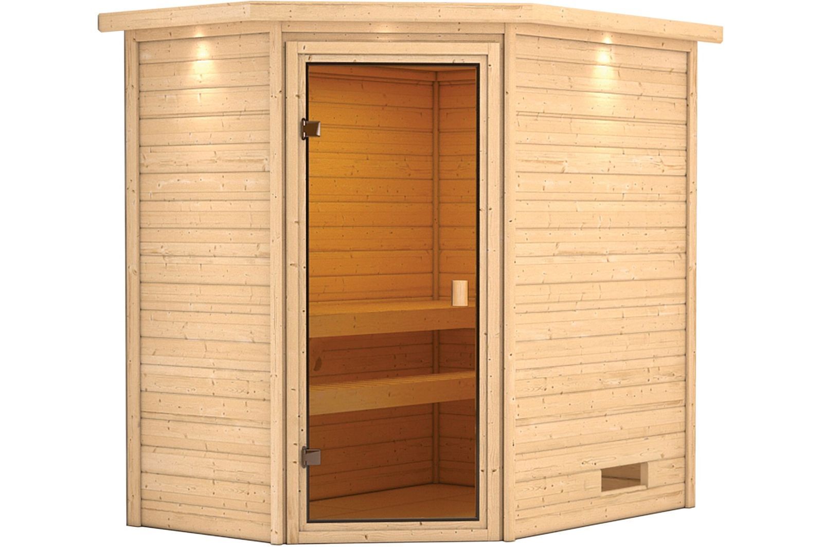 KARIBU Sauna Jella, Fichtenholz 38 mm, Eckeinstieg, ca. 2,3m² von Karibu