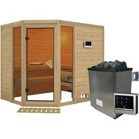 KARIBU Sauna »Kohila 3«, inkl. 9 kW Saunaofen mit externer Steuerung, für 4 Personen - beige von Karibu