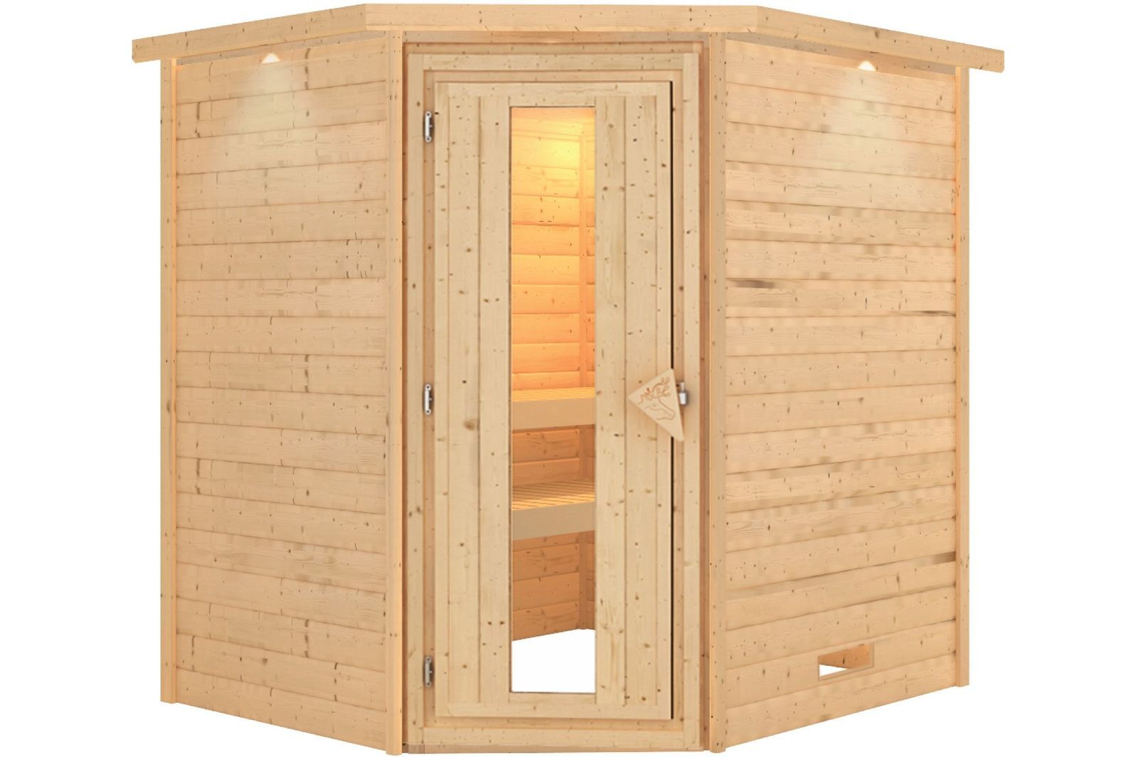 KARIBU Sauna Mia, Fichtenholz 38 mm, Eckeinstieg, ca. 2,9m² von Karibu