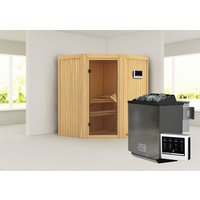 KARIBU Sauna »Narva«, inkl. 9 kW Bio-Kombi-Saunaofen mit externer Steuerung, für 3 Personen - beige von Karibu