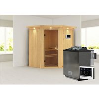 KARIBU Sauna »Narva«, inkl. 9 kW Bio-Kombi-Saunaofen mit externer Steuerung, für 3 Personen - beige von Karibu