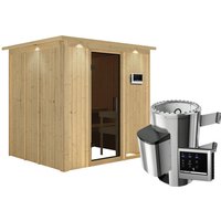 KARIBU Sauna »Olai«, inkl. 3.6 kW Saunaofen mit externer Steuerung, für 3 Personen - beige von Karibu