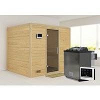 KARIBU Sauna »Paldiski«, inkl. 9 kW Bio-Kombi-Saunaofen mit externer Steuerung, für 4 Personen - beige von Karibu