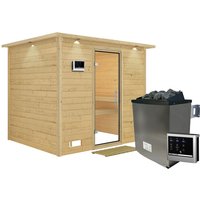 KARIBU Sauna »Paldiski«, inkl. 9 kW Saunaofen mit externer Steuerung, für 4 Personen - beige von Karibu