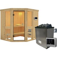KARIBU Sauna »Pölva 1«, inkl. 9 kW Saunaofen mit externer Steuerung, für 3 Personen - beige von Karibu
