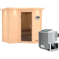 KARIBU Sauna »Riga 1«, inkl. 9 kW Bio-Kombi-Saunaofen mit externer Steuerung, für 3 Personen - beige von Karibu