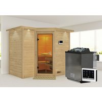 KARIBU Sauna »Riga 2«, inkl. 9 kW Bio-Kombi-Saunaofen mit externer Steuerung, für 4 Personen - beige von Karibu