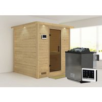 KARIBU Sauna »Sindi«, inkl. 9 kW Bio-Kombi-Saunaofen mit externer Steuerung, für 4 Personen - beige von Karibu